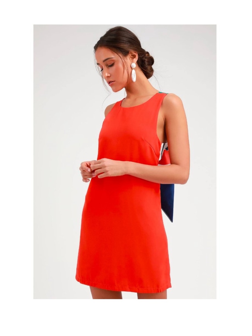 Lulu’s Joyful Red Orange Multi-Stripe Tie Back Dress Size Large NWT - Picture 4 of 6